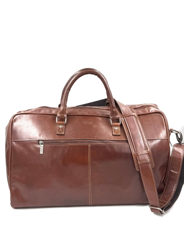 Framsida av Weekendväska skinn Biori 5121B, weekendbag herr, weekendbag dam, weekendväska herr, stor väska, stor axelremsväska, bag i skinn, skinnväskor