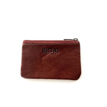 Plånbok skinn BIORI 5147B. Liten plånbok för fickan i brunt med dragkedja och skydd mot skimming, korthållare, kredikortsfodral, plånbok skinn, korthållare skinn