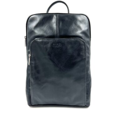 Framsida av Datorryggsäck skinn Biori 5161S i svart med vadderad framficka för en ipad, justerbara axelremmar, laptopryggsäck skinn dam, datorryggsäck dam, ryggsäck för dator, briori, biori trophy