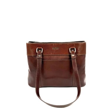 Framsida av Axelväska skinn Biori 5173B. Shopper i brunt skinn med långa bärhandtag för axeln, axelväska dam, biori väska, brun axelväska skinn, axelväska i brunt skinn, toteväska skinn, skinnväskor, briori, biori trophy, skinnväska dam