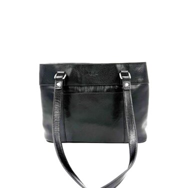 Framsida av axelväska skinn Biori 5173S. Shopper i svart skinn med långa bärhandtag för axeln, axelväska dam, biori väska, svart axelväska skinn, axelväska i svart skinn, toteväska skinn, skinnväskor, briori, biori trophy, skinnväska dam